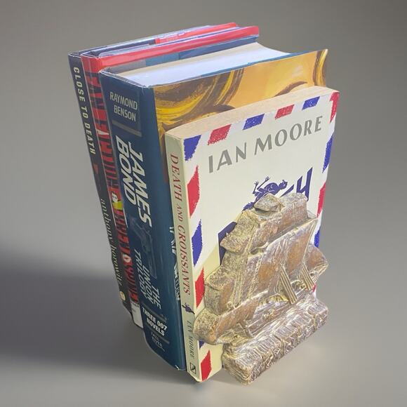 Vintage 40’s Composition Syroco Wood Whitewashed Bookends Spanish Galleon Ships - Picture 1 of 4